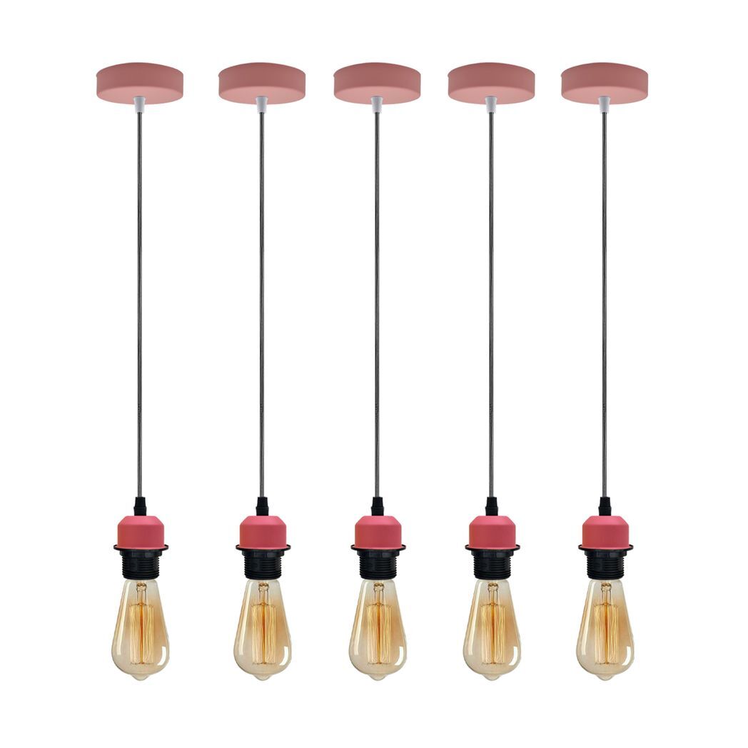 5 Pack Industrial Pink Pendant Light, Lampshade Addable E27 Lamp Holder Light,