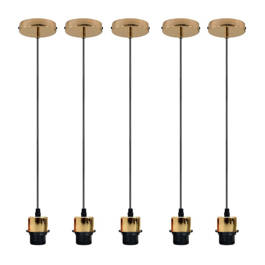 5 Pack Industrial French Gold Pendant Light, Lampshade Addable E27 Lamp Holder Light, E27 UK Holder Set With PVC Cable.