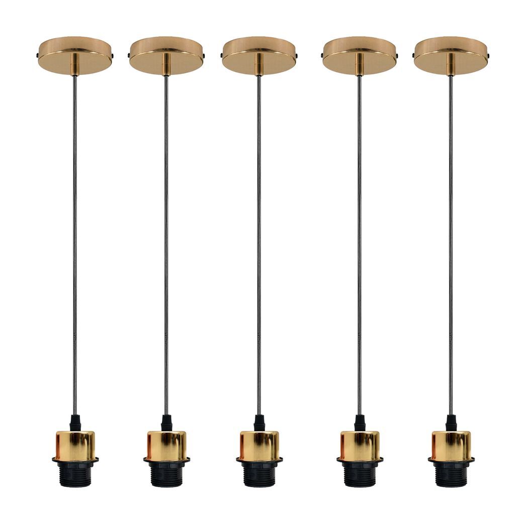 5 Pack Industrial French Gold Pendant Light, Lampshade Addable E27 Lamp Holder Light, E27 UK Holder Set With PVC Cable.