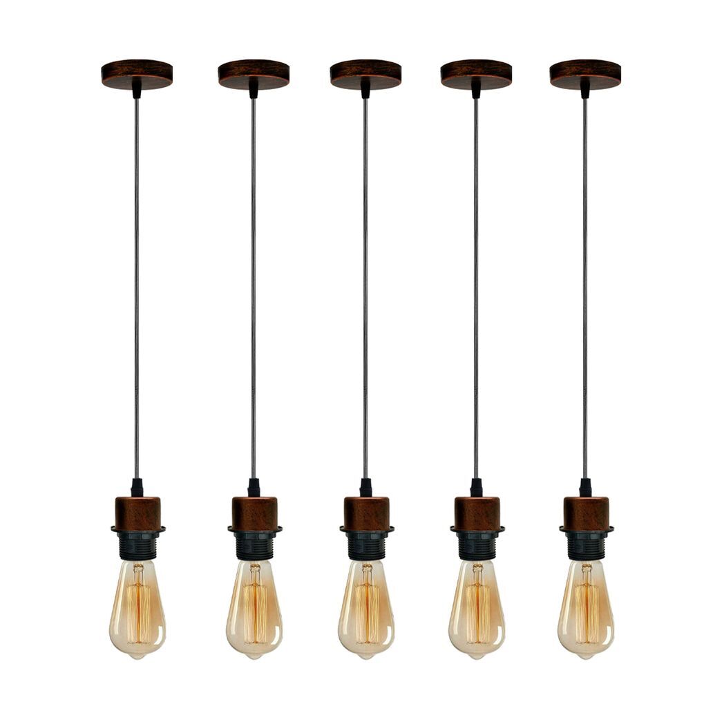 5 Pack Industrial Rustic Red Pendant Light, Lampshade Addable E27 Lamp Holder Light, E27 UK Holder Set With PVC Cable.