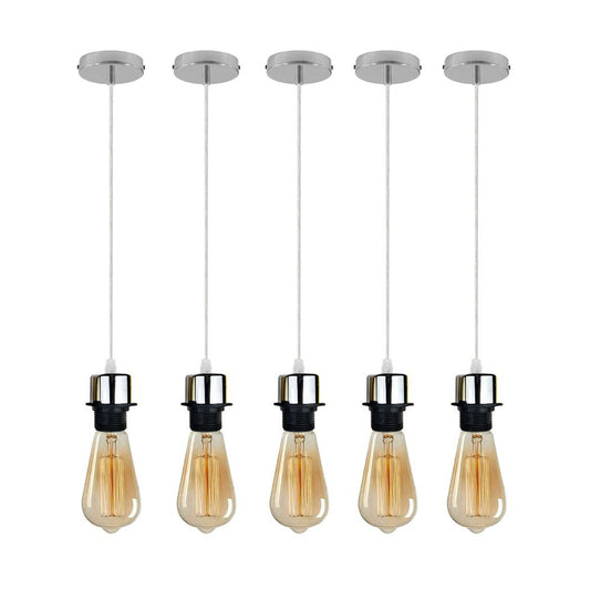 5 Pack Industrial Chrome Pendant Light, Lampshade Addable E27 Lamp Holder Light,