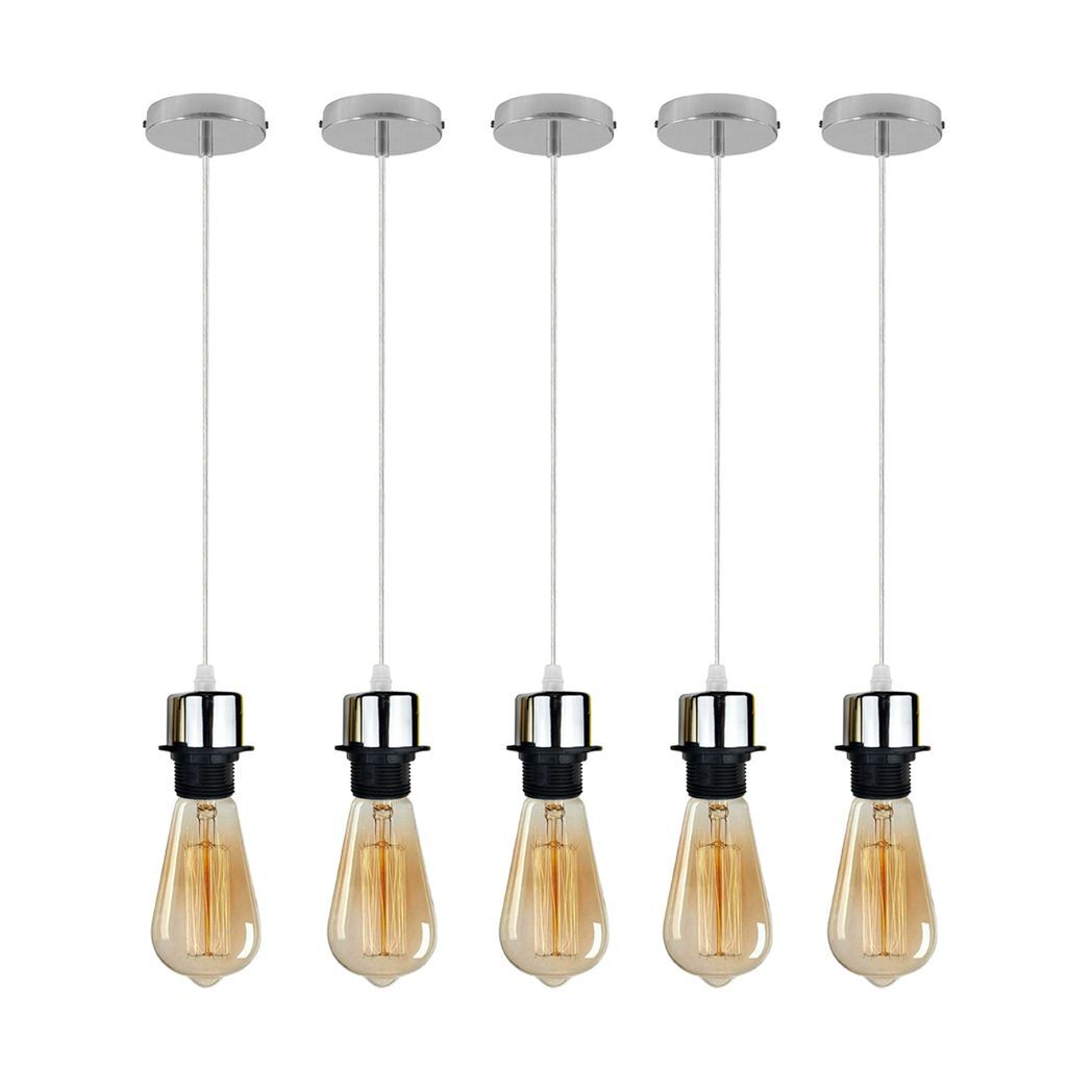 5 Pack Industrial Chrome Pendant Light, Lampshade Addable E27 Lamp Holder Light,