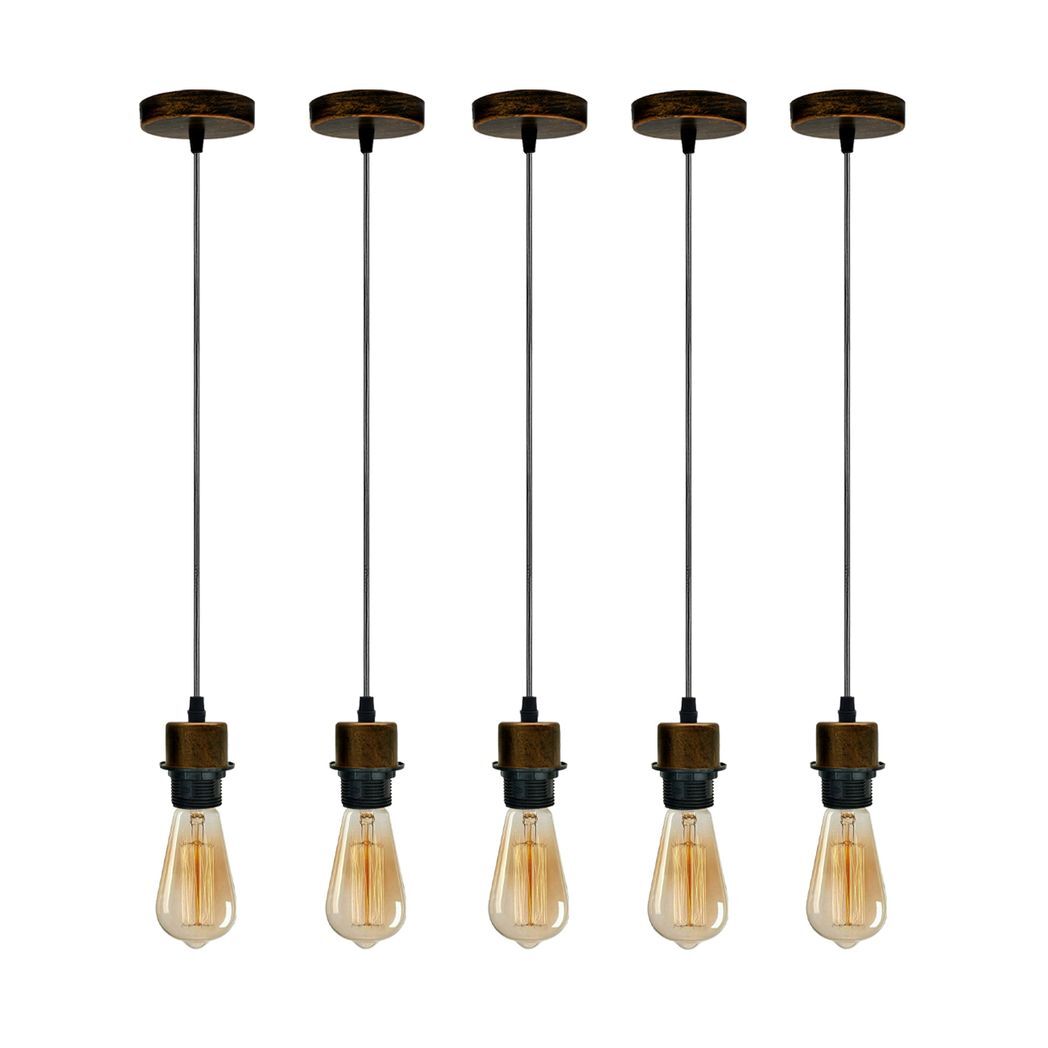 5 Pack Industrial Brushed Copper Pendant Light, Lampshade Addable E27 Lamp Holder Light,