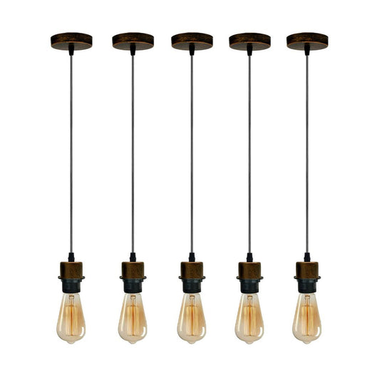 5 Pack Industrial Brushed Copper Pendant Light, Lampshade Addable E27 Lamp Holder Light,