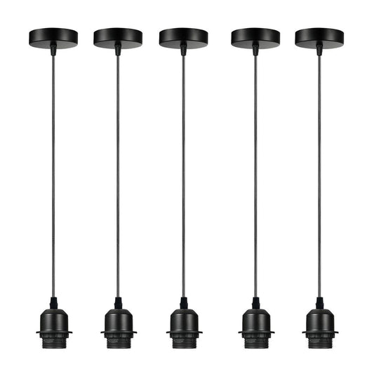 5 Pack Industrial Black Pendant Light, Lampshade Addable E27 Lamp Holder Light,