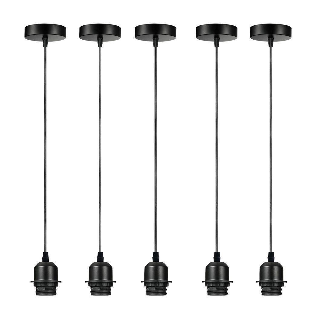 5 Pack Industrial Black Pendant Light, Lampshade Addable E27 Lamp Holder Light,