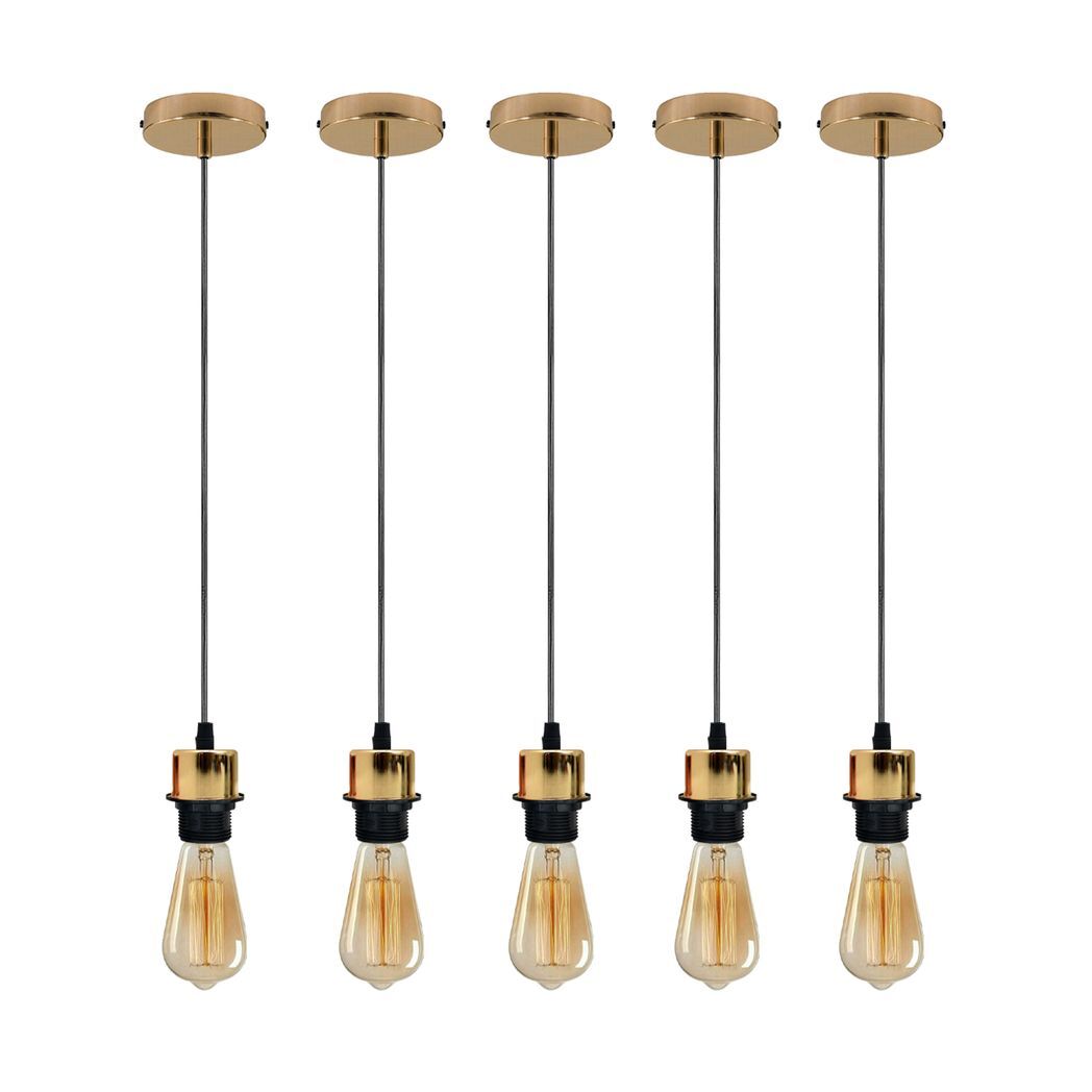 5 Pack Industrial French Gold Pendant Light, Lampshade Addable E27 Lamp Holder Light, E27 UK Holder Set With PVC Cable.