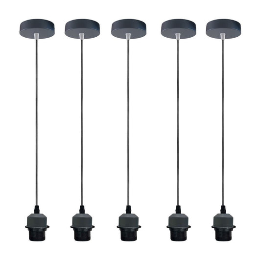 5 Pack Industrial Grey Pendant Light, Lampshade Addable E27 Lamp Holder Light,