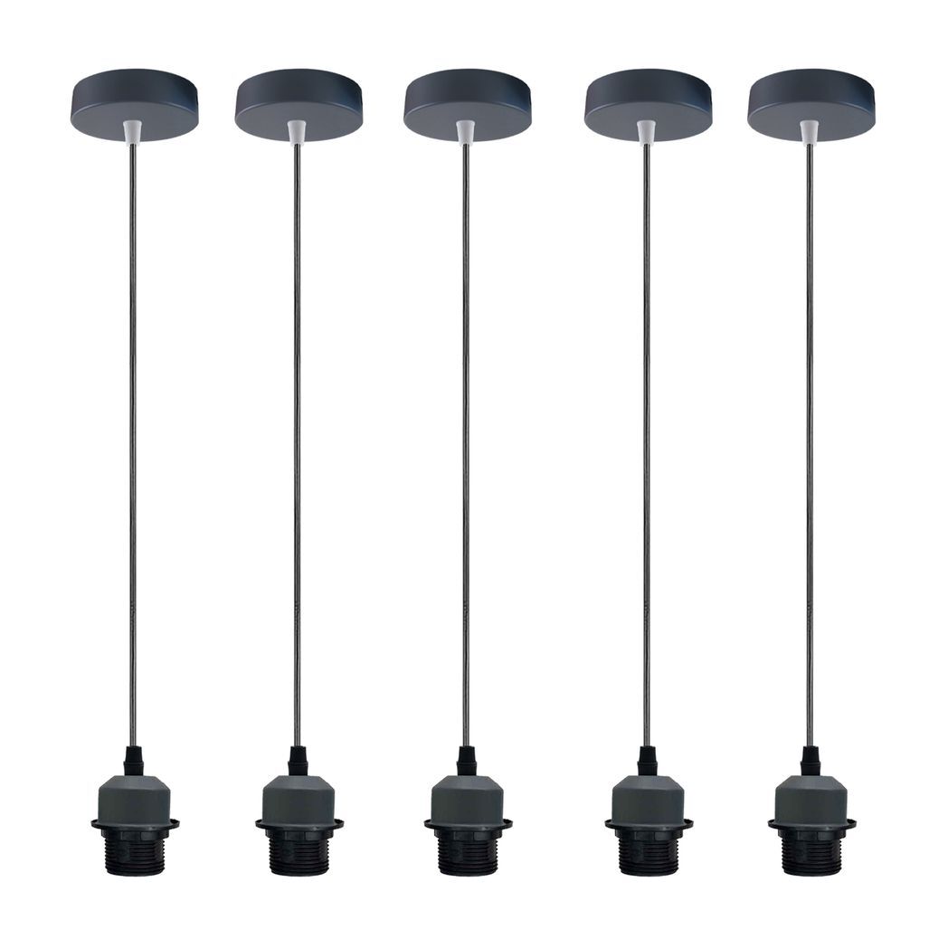 5 Pack Industrial Grey Pendant Light, Lampshade Addable E27 Lamp Holder Light,