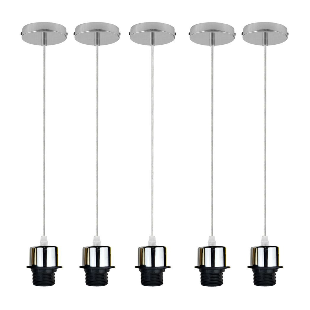5 Pack Industrial Chrome Pendant Light, Lampshade Addable E27 Lamp Holder Light, E27 UK Holder Set With PVC Cable.