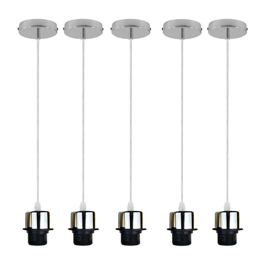 5 Pack Industrial Chrome Pendant Light, Lampshade Addable E27 Lamp Holder Light, E27 UK Holder Set With PVC Cable.