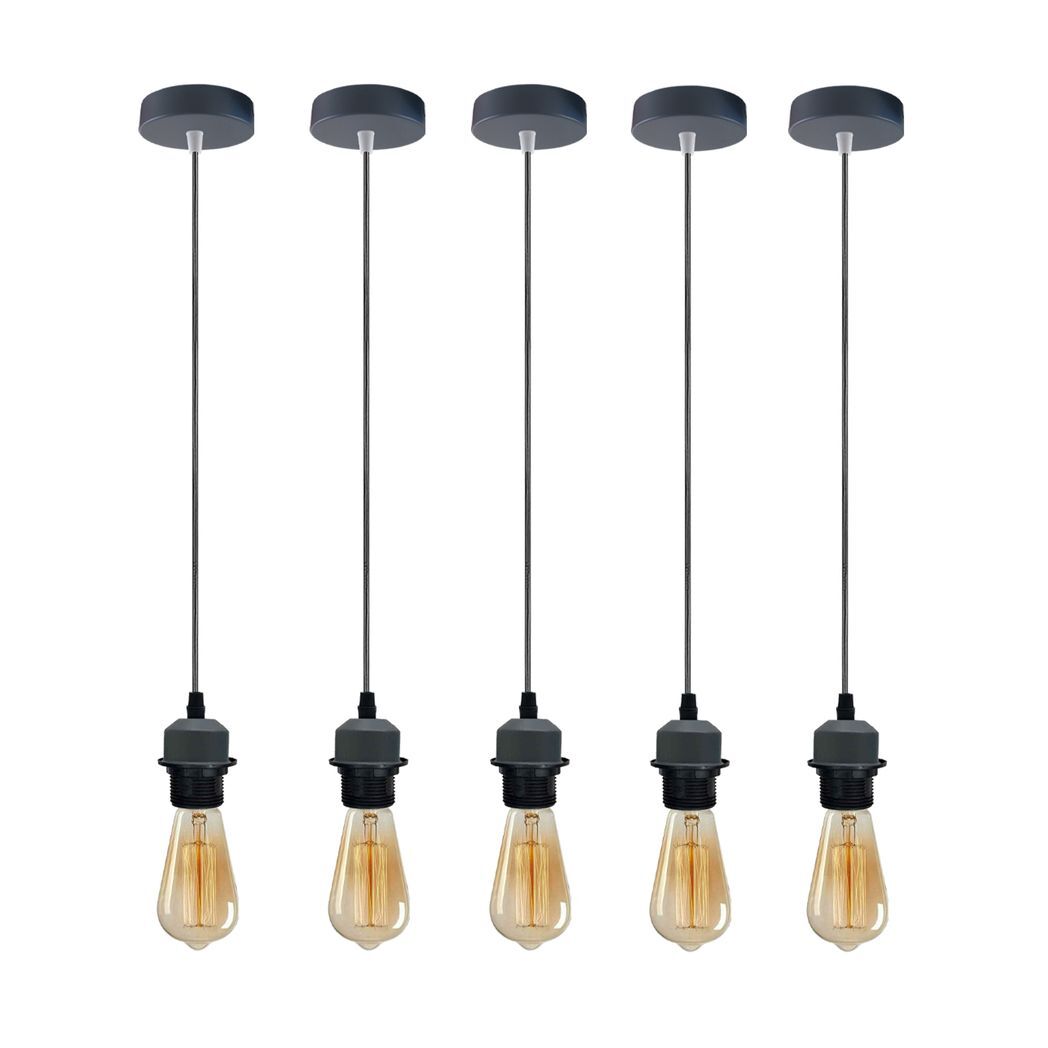 5 Pack Industrial Grey Pendant Light, Lampshade Addable E27 Lamp Holder Light,