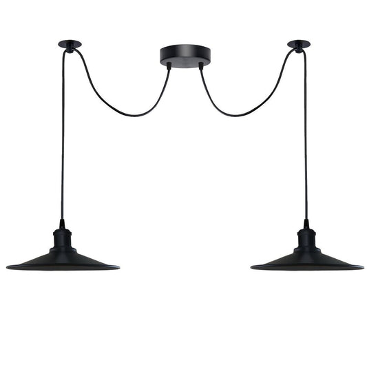 Black Vintage 2 Head Cone shaped shade Ceiling Pendant Light Fitting with Adjustable Cord Hanging Light Fixture