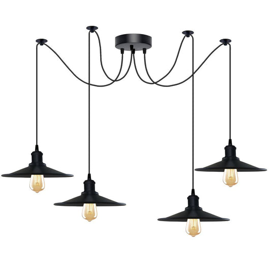 Black Vintage 4 Head Cone shaped shade Ceiling Pendant Light Fitting with Adjustable Cord Hanging Light Fixture