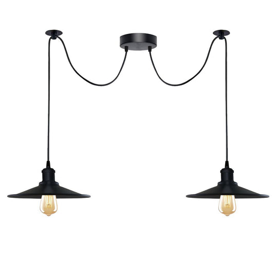 Black Vintage 2 Head Cone shaped shade Ceiling Pendant Light Fitting with Adjustable Cord Hanging Light Fixture
