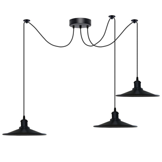 Black Vintage 3 Head Cone shaped shade Ceiling Pendant Light Fitting with Adjustable Cord Hanging Light Fixture
