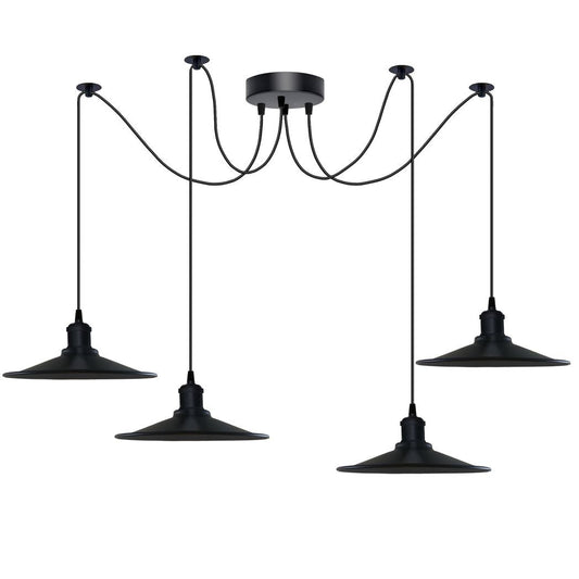 Black Vintage 4 Head Cone shaped shade Ceiling Pendant Light Fitting with Adjustable Cord Hanging Light Fixture