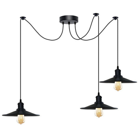 Black Vintage 3 Head Cone shaped shade Ceiling Pendant Light Fitting with Adjustable Cord Hanging Light Fixture