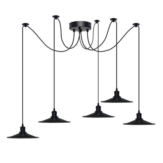 Black Vintage 5 Head Cone shaped shade Ceiling Pendant Light Fitting with Adjustable Cord Hanging Light Fixture