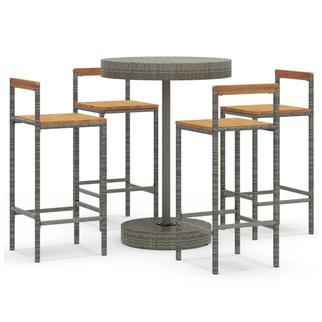 5 Piece Garden Bar Set Grey Poly Rattan&Solid Wood Acacia