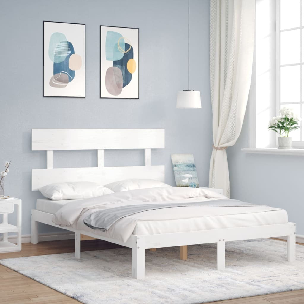 Bed Frame with Headboard White 120x200 cm Solid Wood