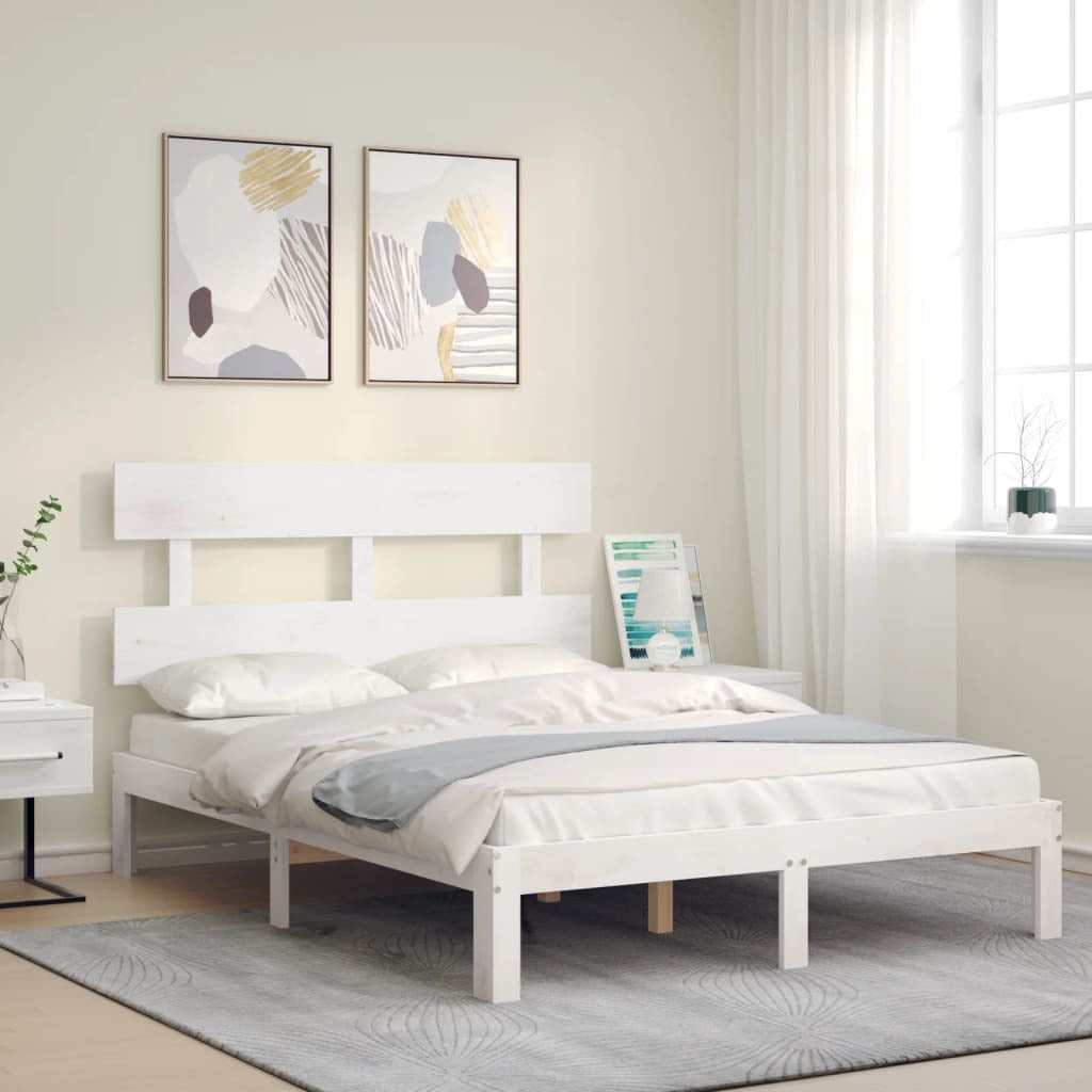 Bed Frame with Headboard White 120x200 cm Solid Wood