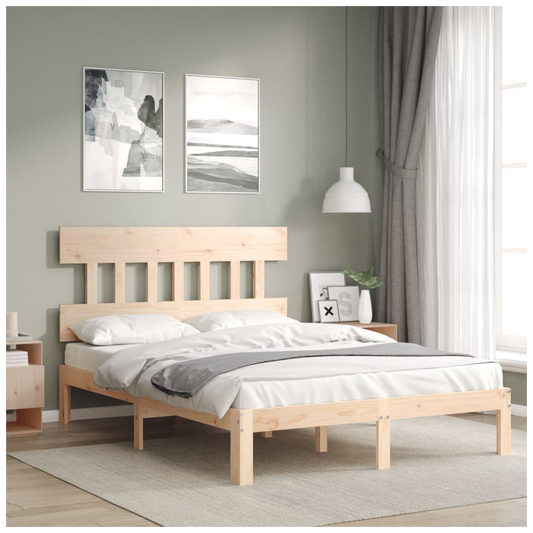 Bed Frame with Headboard Double Solid Wood