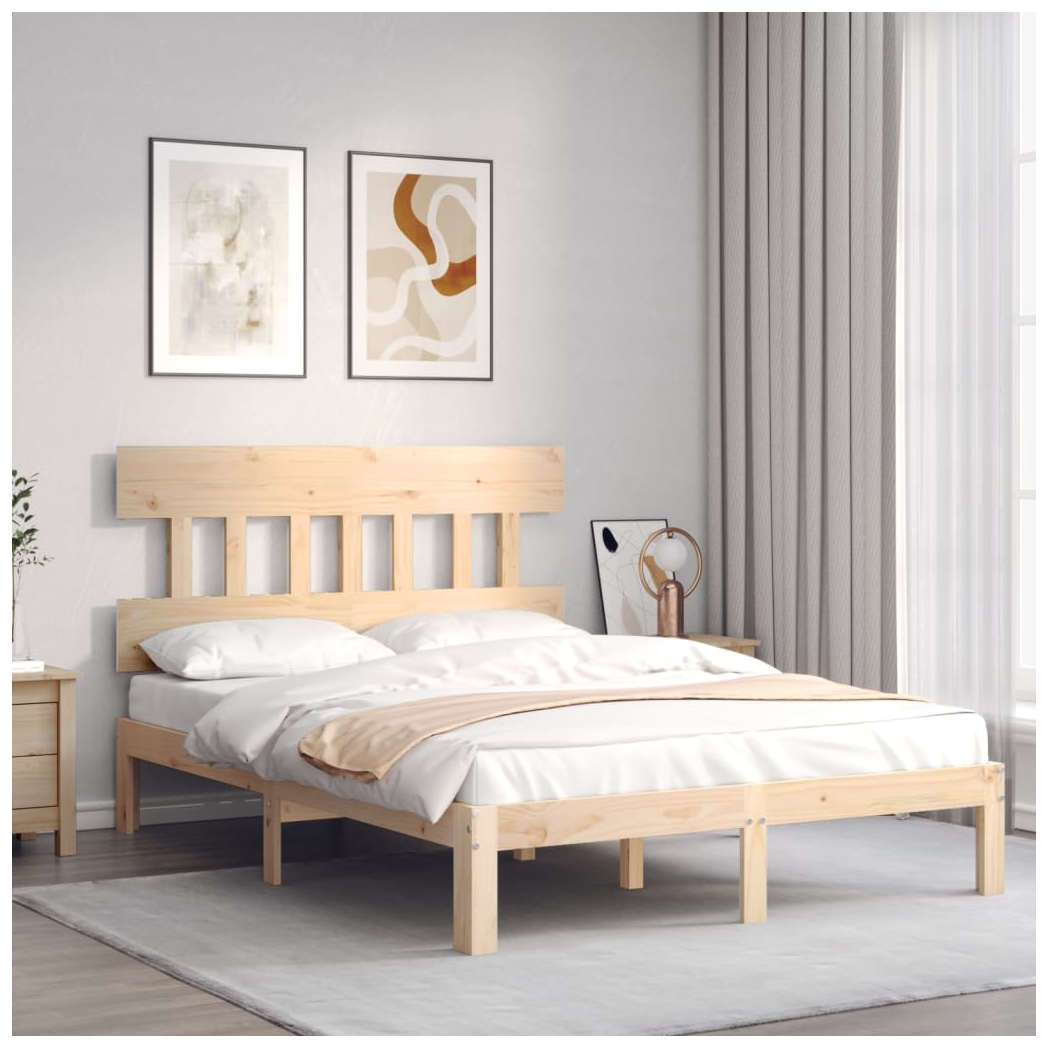 Bed Frame with Headboard Double Solid Wood