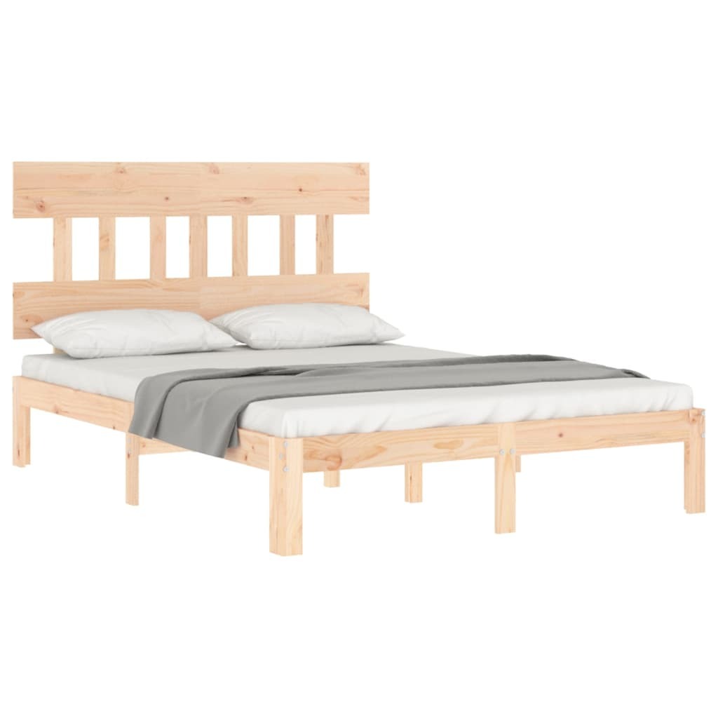 Bed Frame with Headboard Double Solid Wood