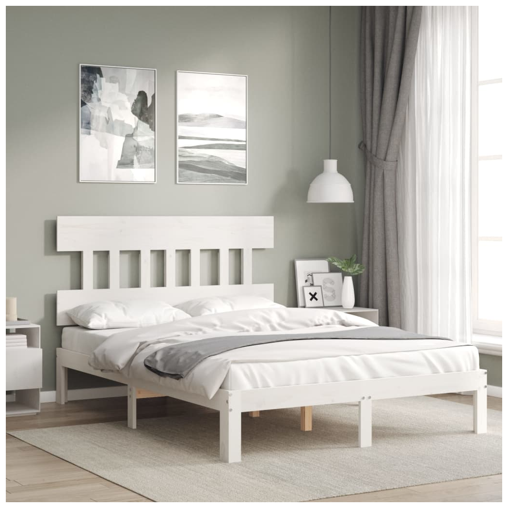 Bed Frame with Headboard White Small Double Solid Wood