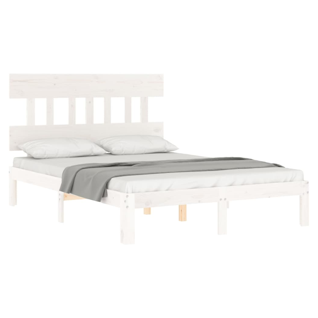 Bed Frame with Headboard White Small Double Solid Wood