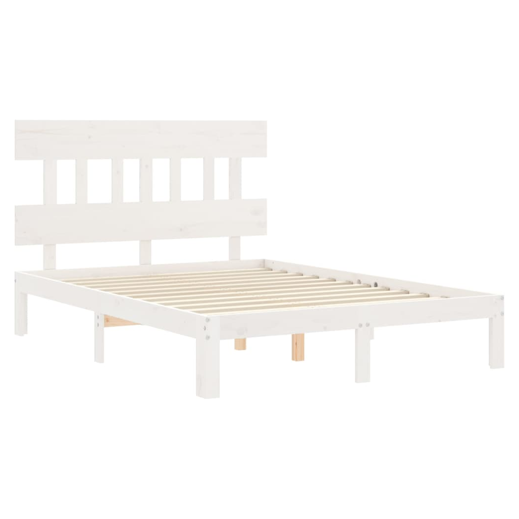 Bed Frame with Headboard White Small Double Solid Wood