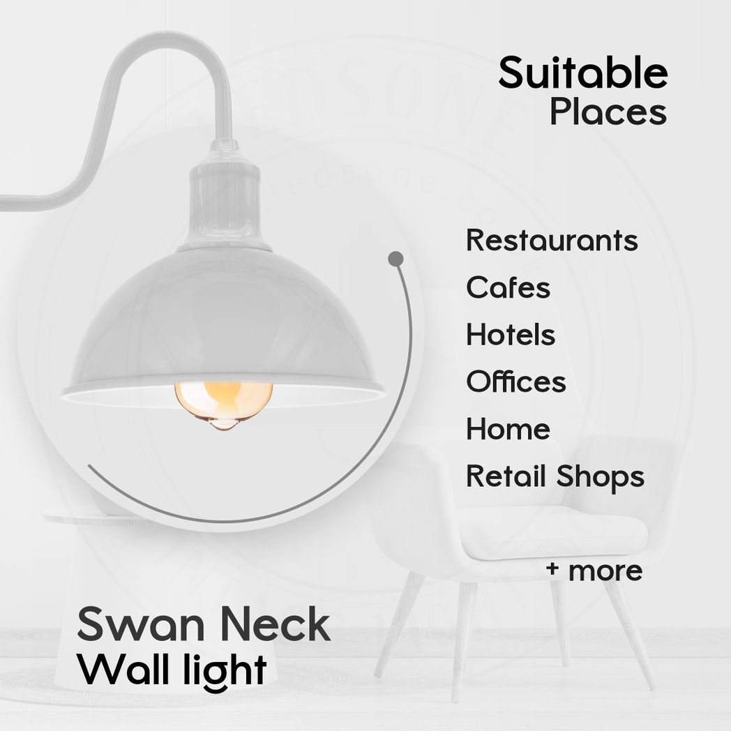 Modern Industrial 2 Pack Swan Neck Metal Arm E27 Sconce Wall Light Set Fixture for Living Room Dining Room Kitchen.
