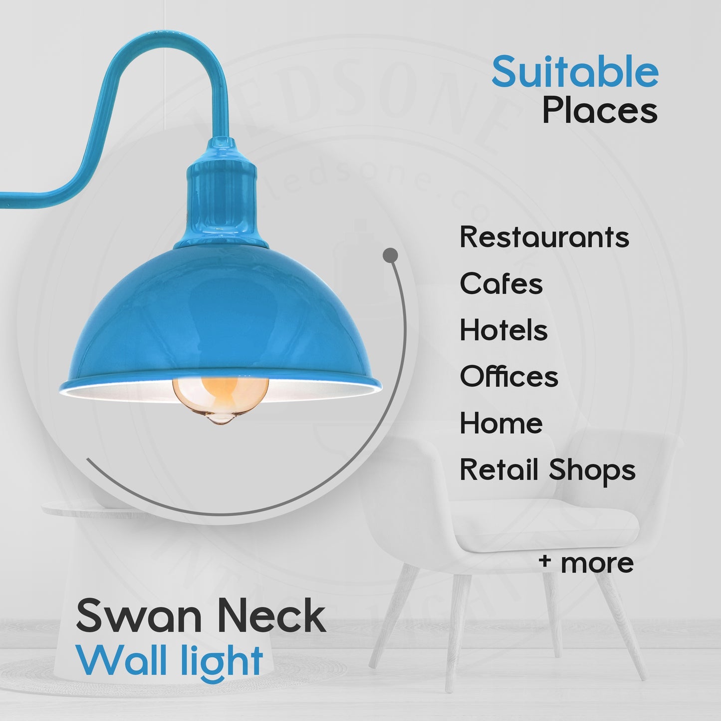Modern Industrial 2 Pack Swan Neck  Metal Arm E27 Sconce Wall Light Set Fixture for Living Room Dining Room Kitchen.