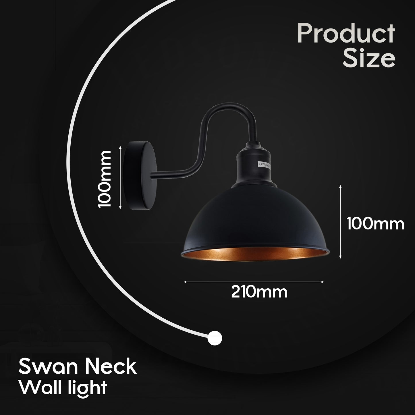 Modern Industrial 2 Pack Swan Neck Metal Arm E27 Sconce Wall Light Set Fixture for Living Room Dining Room Kitchen.