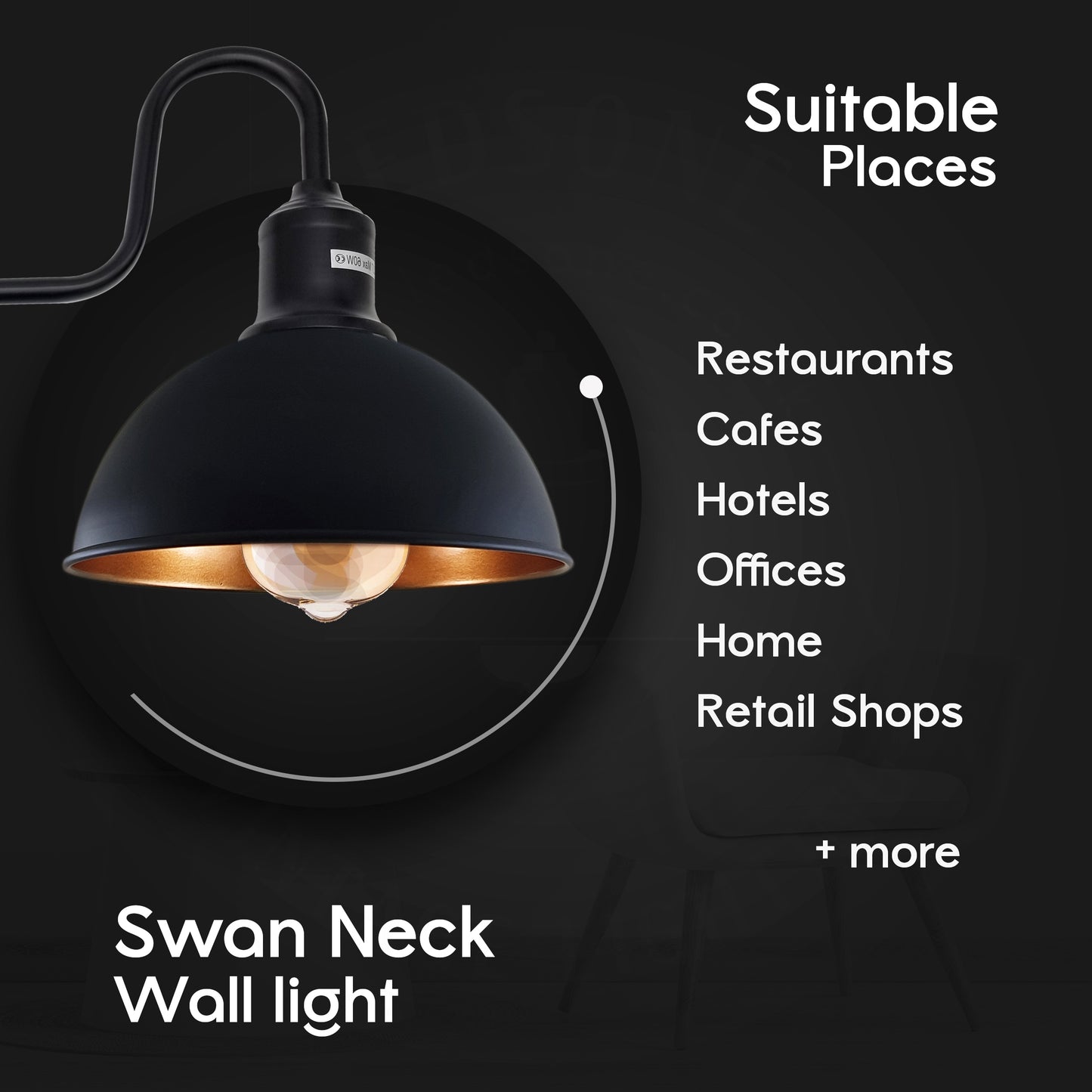 Modern Industrial 2 Pack Swan Neck Metal Arm E27 Sconce Wall Light Set Fixture for Living Room Dining Room Kitchen.