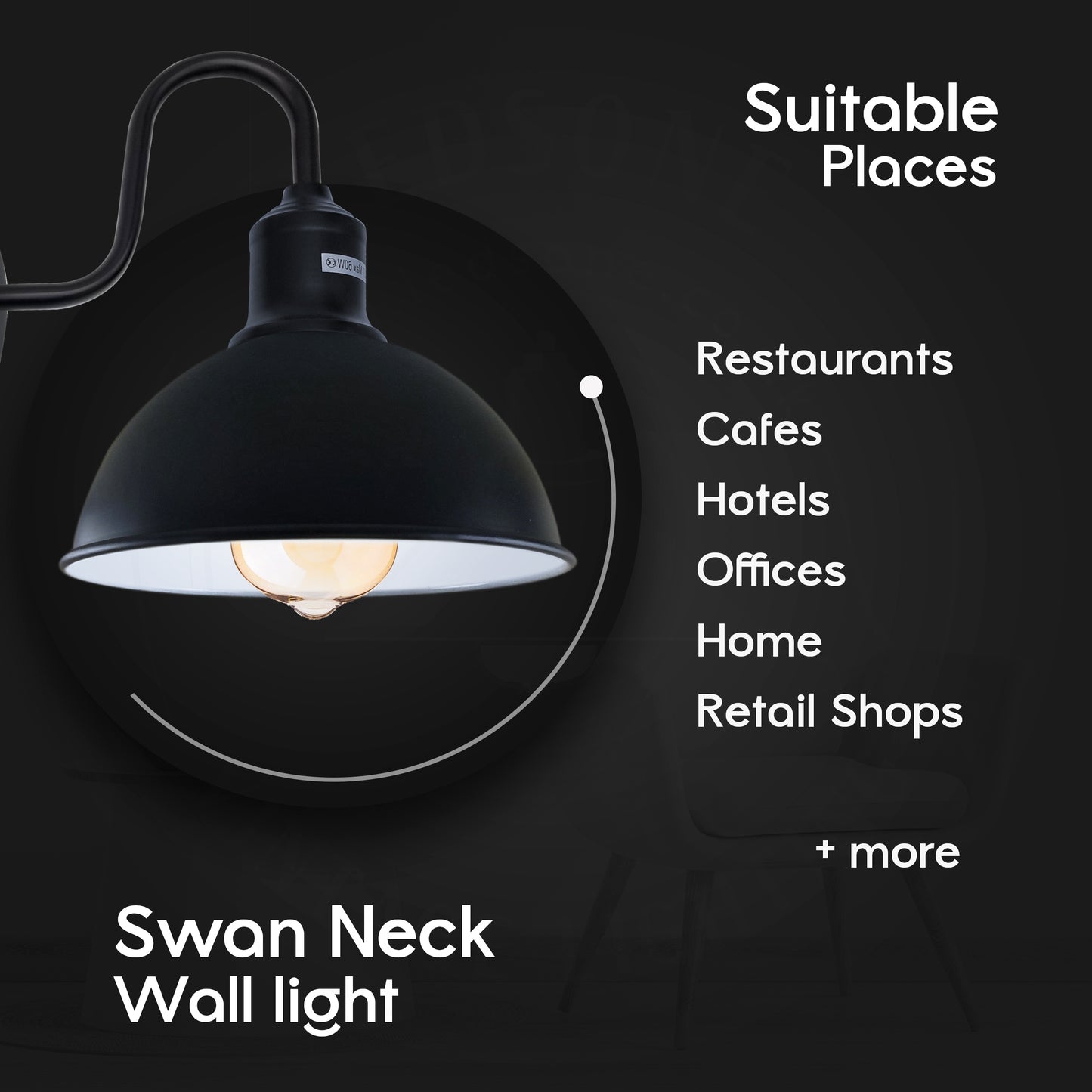 Modern Industrial 2 Pack Swan Neck Metal Arm E27 Sconce Wall Light Set Fixture for Living Room Dining Room Kitchen.