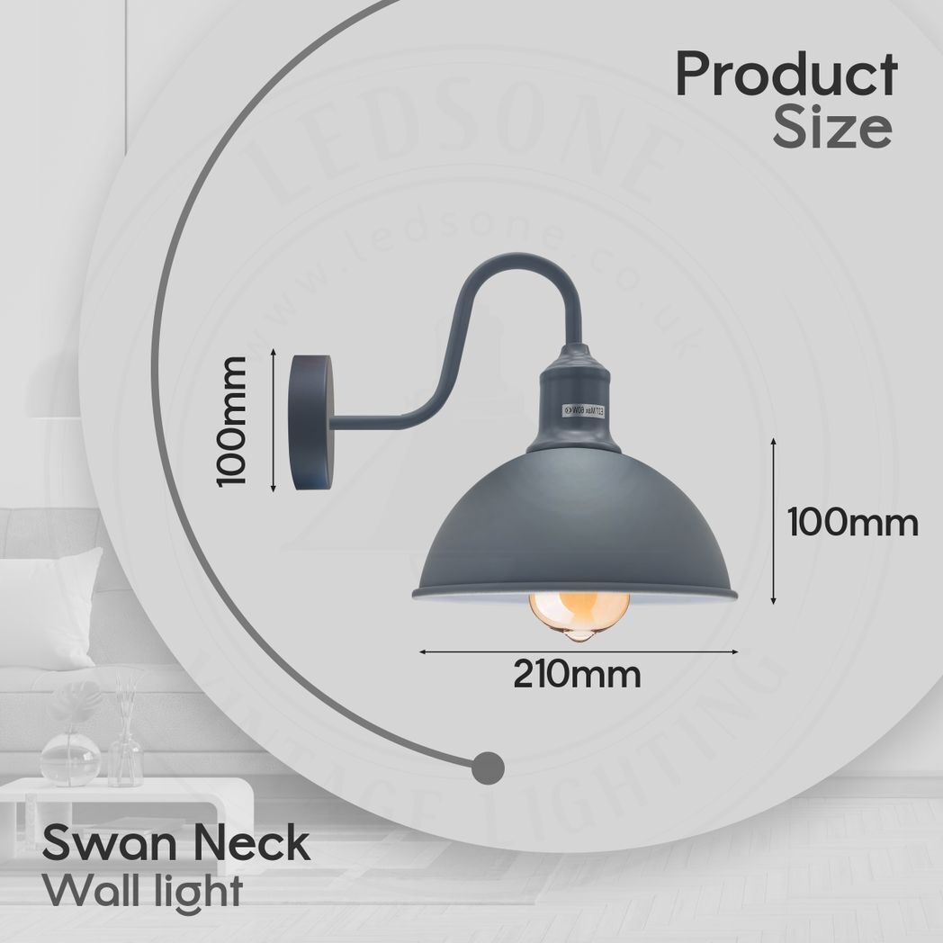 Modern Industrial 2 Pack Swan Neck Metal Arm E27 Sconce Wall Light Set Fixture for Living Room Dining Room Kitchen.