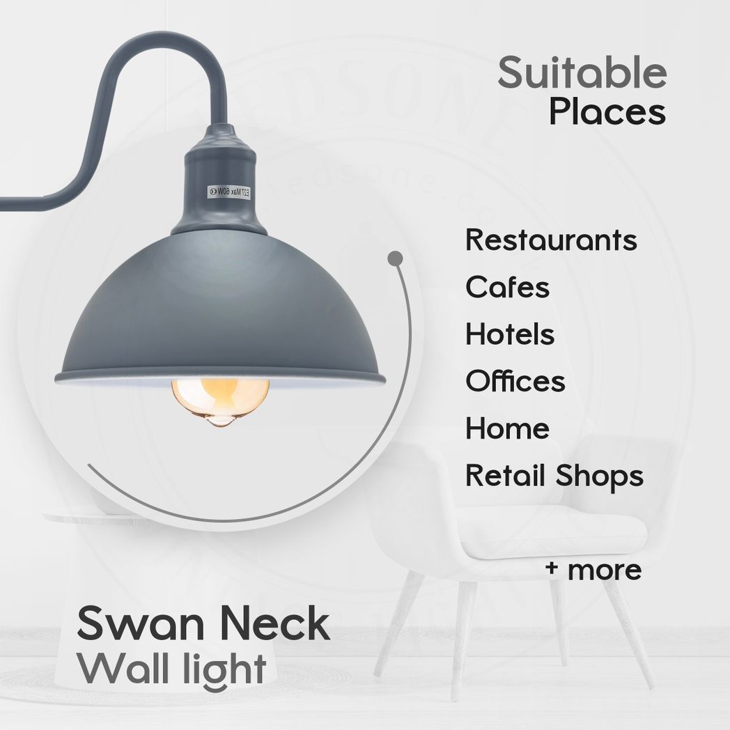 Modern Industrial 2 Pack Swan Neck Metal Arm E27 Sconce Wall Light Set Fixture for Living Room Dining Room Kitchen.