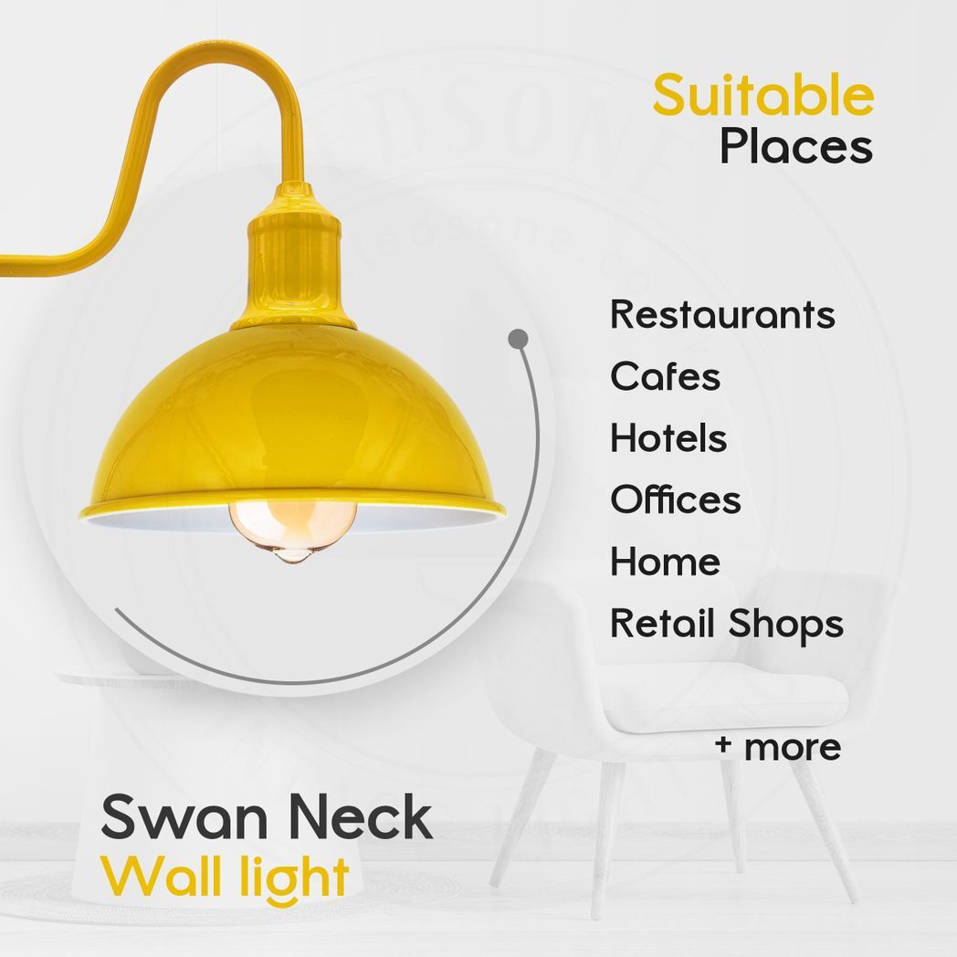 Modern Industrial 2 Pack Swan Neck Metal Arm E27 Sconce Wall Light Set Fixture for Living Room Dining Room Kitchen.