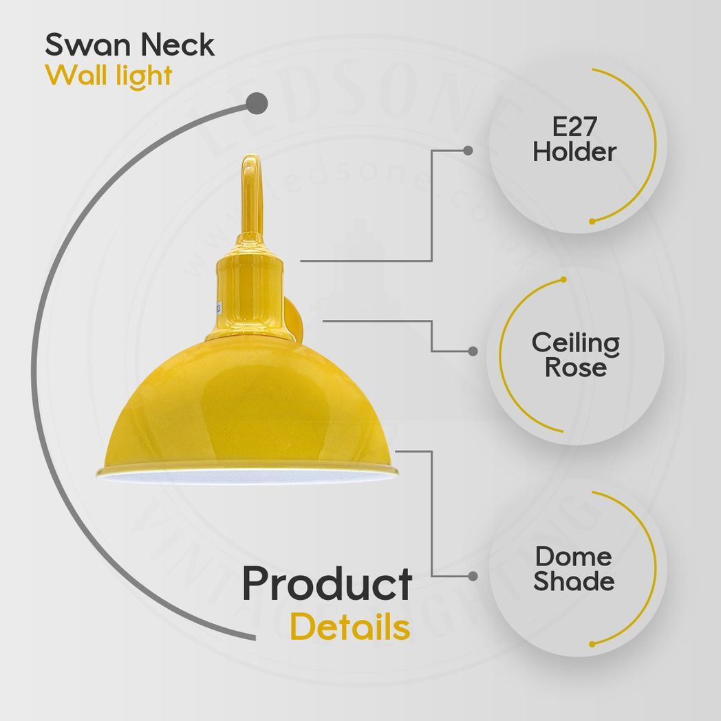 Modern Industrial 2 Pack Swan Neck Metal Arm E27 Sconce Wall Light Set Fixture for Living Room Dining Room Kitchen.