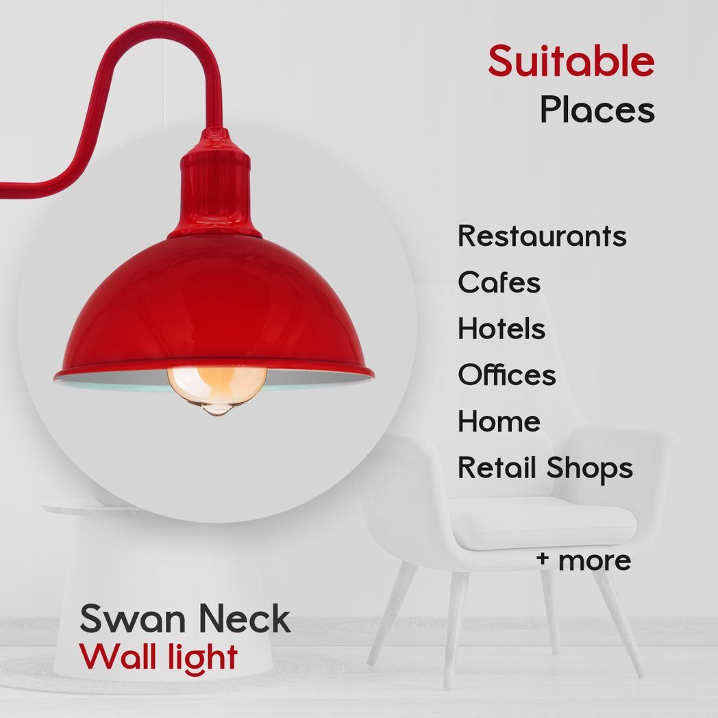 Modern Industrial 2 Pack Swan Neck Metal Arm E27 Sconce Wall Light Set Fixture for Living Room Dining Room Kitchen.