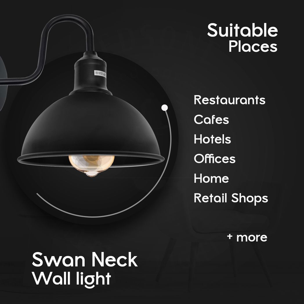 Modern Industrial 2 Pack Swan Neck Metal Arm E27 Sconce Wall Light Set Fixture for Living Room Dining Room Kitchen.