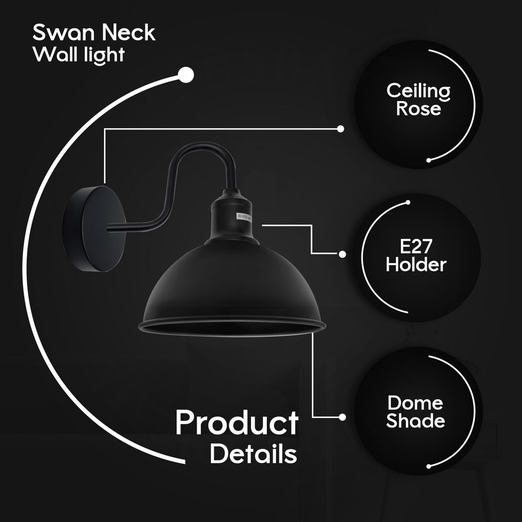 Modern Industrial 2 Pack Swan Neck Metal Arm E27 Sconce Wall Light Set Fixture for Living Room Dining Room Kitchen.