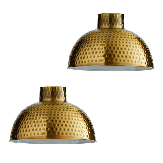 2 Pack Yellow Brass Retro Easy Fit Lamp Light Shade E27 Base Pendant Metal 26cm Dome Shape Large Lamp Shades