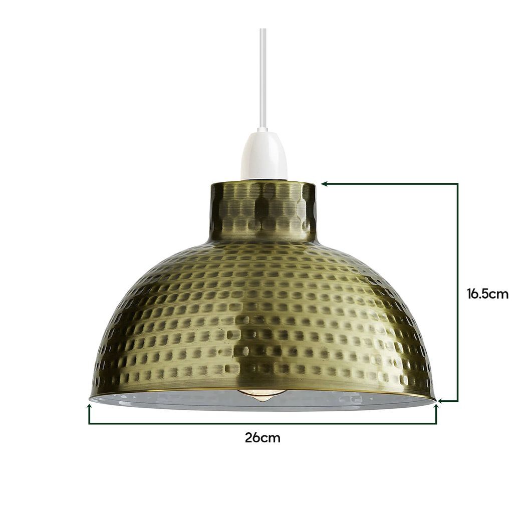 2 Pack Yellow Brass Retro Easy Fit Lamp Light Shade E27 Base Pendant Metal 26cm Dome Shape Large Lamp Shades