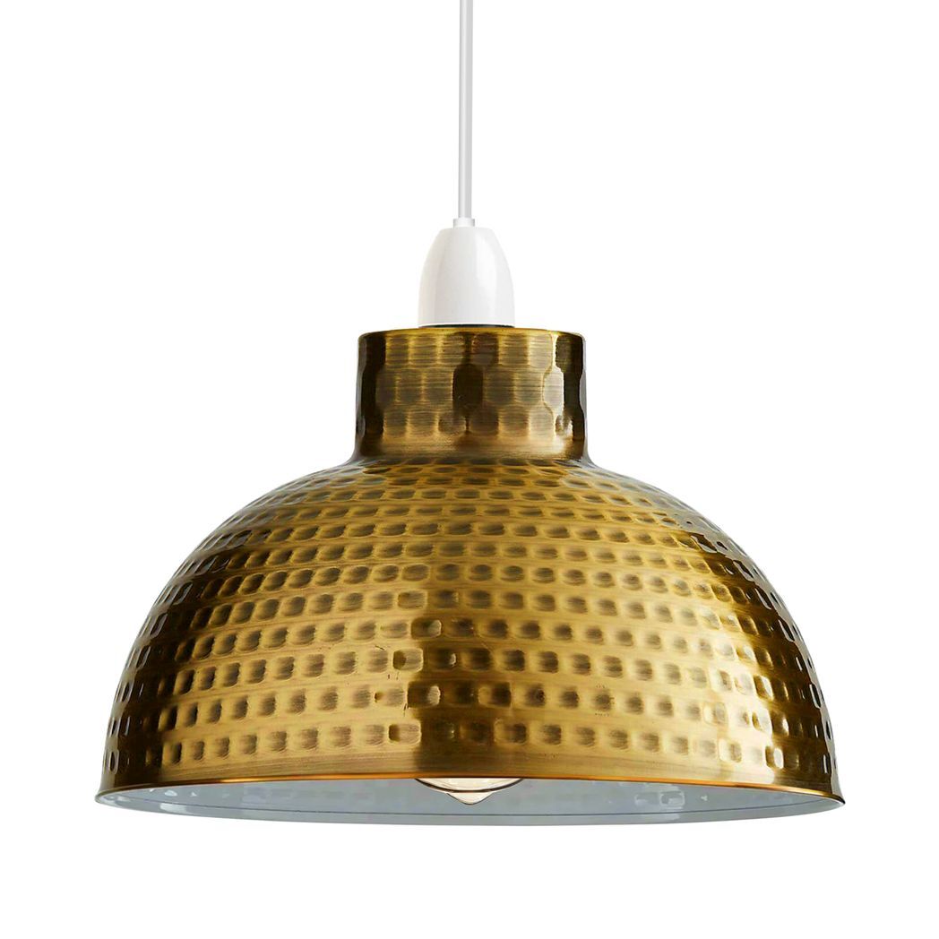 2 Pack Yellow Brass Retro Easy Fit Lamp Light Shade E27 Base Pendant Metal 26cm Dome Shape Large Lamp Shades