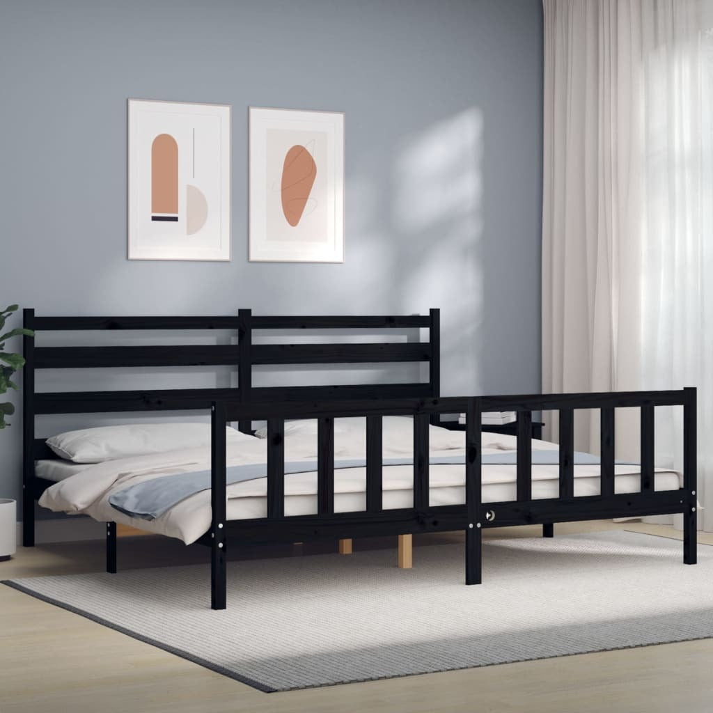 Bed Frame with Headboard Black 200x200 cm Solid Wood