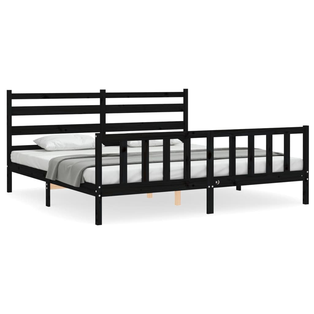 Bed Frame with Headboard Black 200x200 cm Solid Wood
