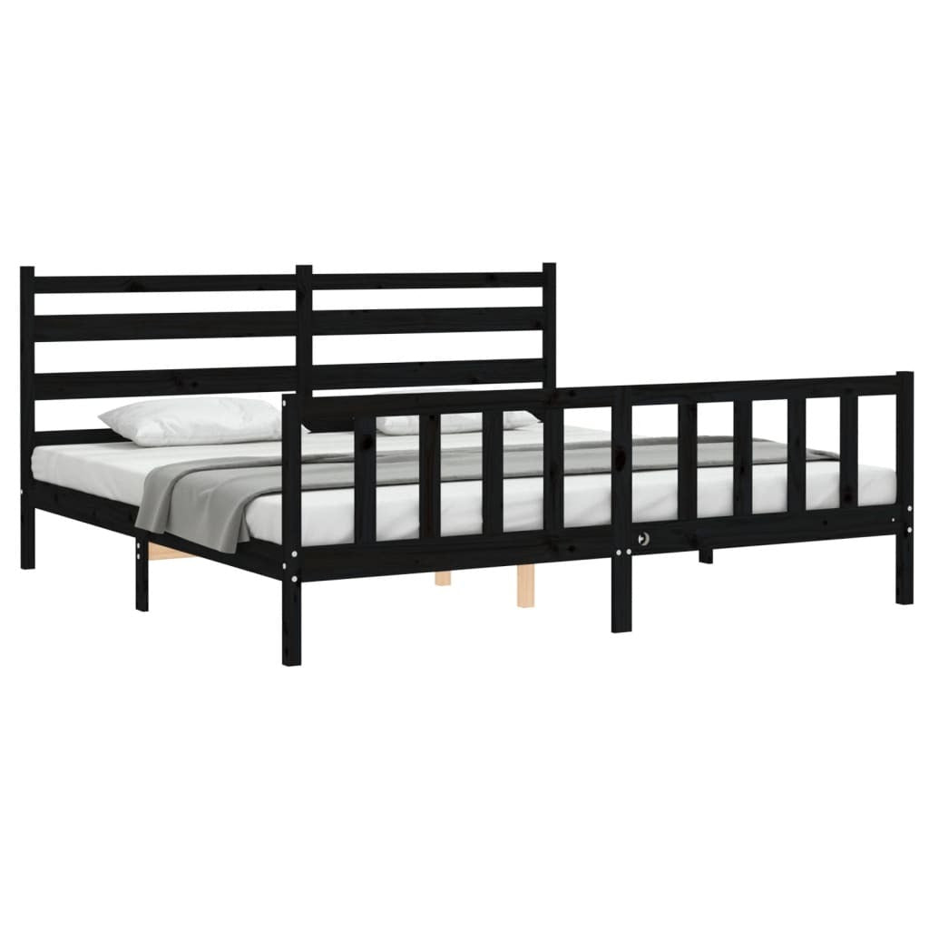 Bed Frame with Headboard Black 200x200 cm Solid Wood